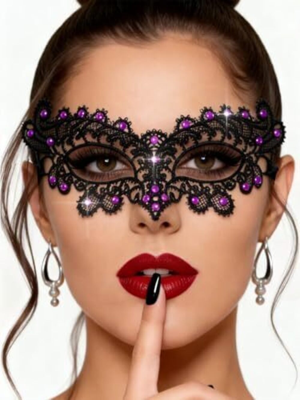 1840 Black Masquerade Mask Rhinestone Lace Mask Costume Party Purple